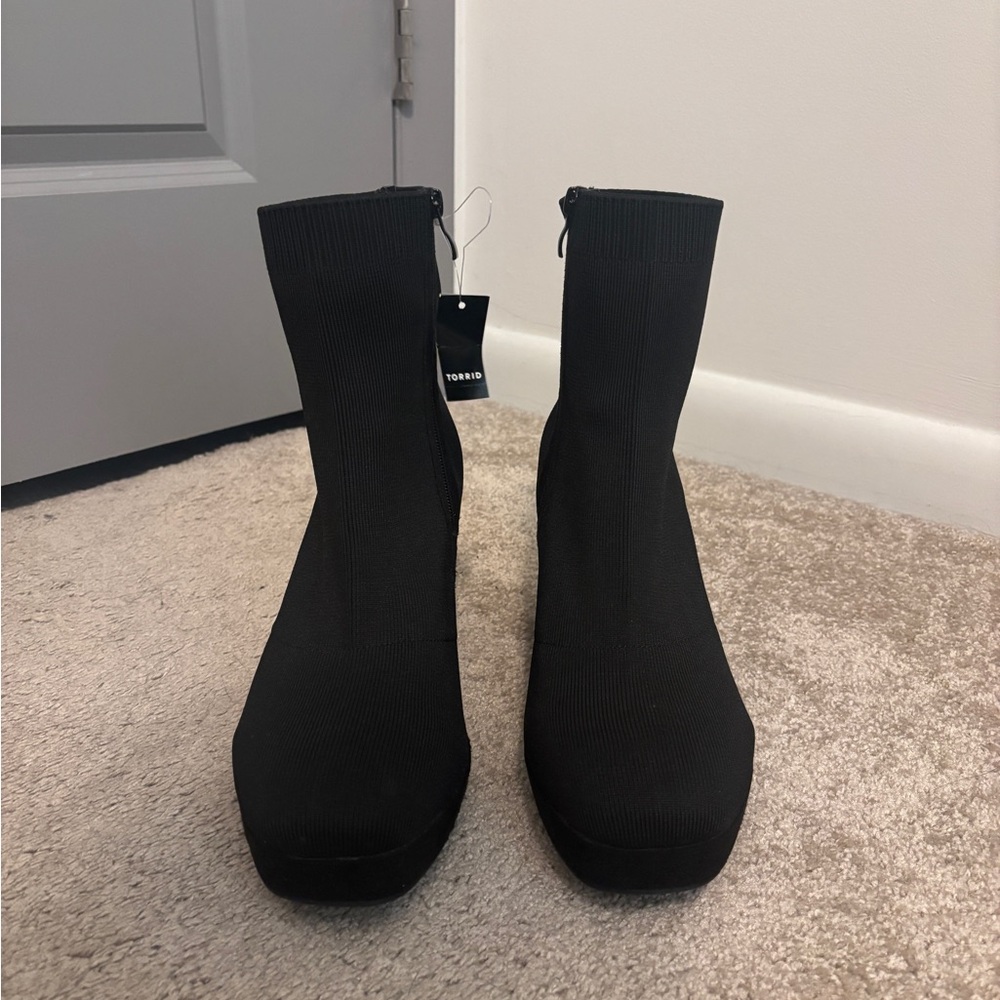 torrid Black Stretch Knit Platform Ankle Booties